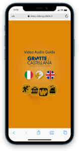 schermata caricamento su smartphone con logo delle grotte di castellana